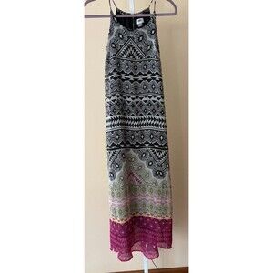 Old Navy Womens M Dark Floral Sleeveless Maxi Dress Colorful Hippie Festival Geo